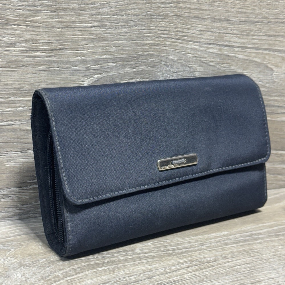 Liz Claiborne Wallet Trifold Blue Canvas Monogram Vintage Y2K 90's‎ Medium Large